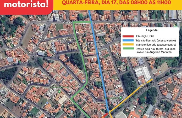 Trecho da Avenida Brasil será interditado nesta quarta-feira