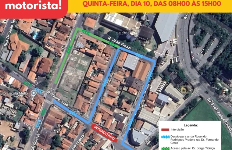 Ruas Padre José e Aquiles Albano terão trechos interditados, nesta quinta-feira