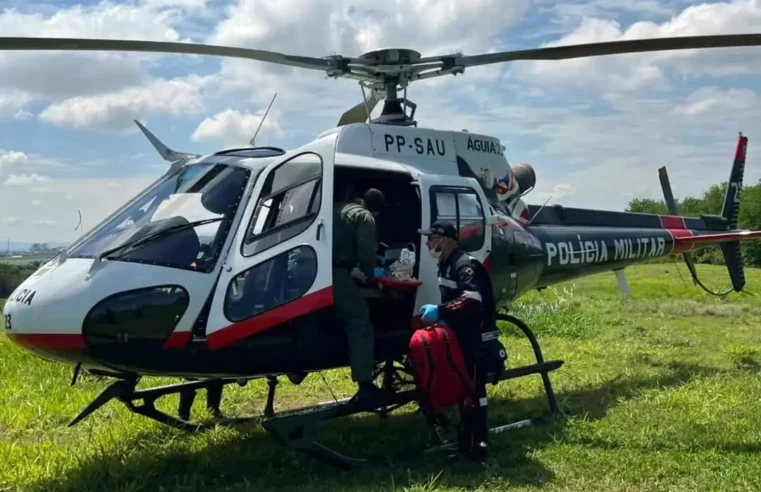 Vítima de acidente na SP-147 é resgatada pelo helicóptero Águia, em Mogi Mirim
